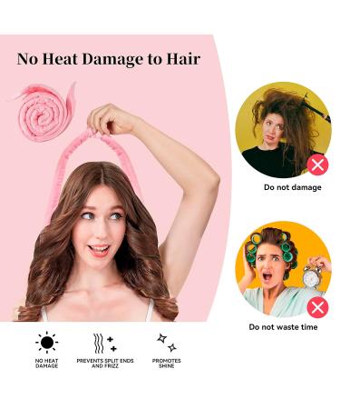 Heatless Curlers for Long Hair | 60 Extra-Long Curl Bands | Overnight DIY Pink Hair Set with Forehead Strap - Buy Online on GoSupps.com