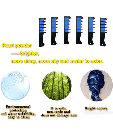 Temporary Hair Chalk Combs for Girls - Washable Hair Color Comb Set for Kids, 6 Colors - Ideal Gift for Ages 4-10 - Perfect for Birthday, Cosplay, Christmas Parties - Blue - Buy Online on GoSupps.com