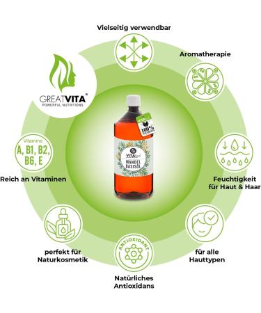  GREAT VITA VitaFeel Sweet Almond Base Oil 2000 ml Vegan Non-GMO Ideal for Skin and Hair Care Aromatherapy and as a Base Oil for Massage Oils or - Buy Online on GoSupps.com