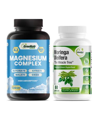 Magnesium Supplement with Glycinate Citrate Malate & Oxide Plus Moringa Oleifera with Vitamin C Omega 3 & Amino Acids - Boosts Energy Mood Memory