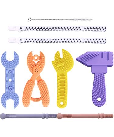 AUXHCYL 6 Pack Baby Teething Toys for 0-6 Months 6-12 Months Silicone Baby Molar Teether Chew Toys Hammer Wrench Spanner Pliers Shape and Hollow Teether Tubes