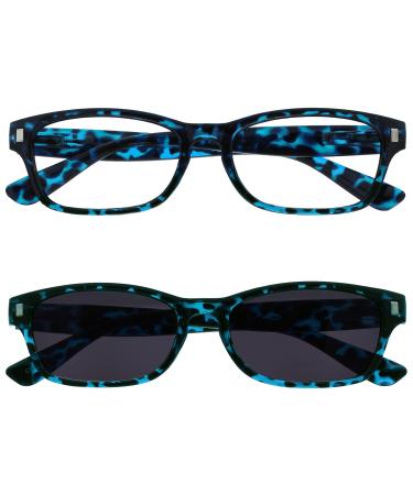 Opulize Unisex Nix Reading Glasses (Pack of 1) +1.50 Diopters Double Pack - Blue Reader + Blue Sun