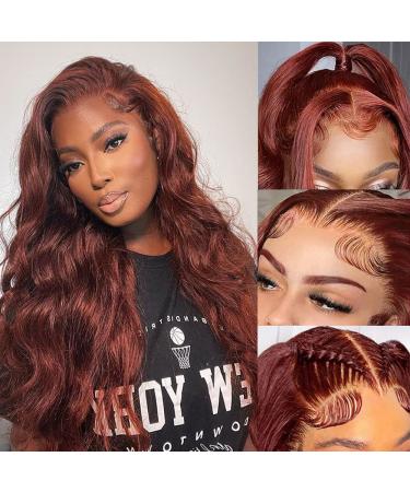 Reddish Brown Lace Front Wigs Human Hair Auburn Colored 13x6 HD Body Wave Frontal Wigs for Black Women 180 Density Copper Red Glueless Body Wave Lace Front Wig Human Hair Pre Plucked with Baby Hair 24 Inch 24 Inch 13x6 R...