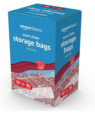 Amazon Basics Slider Quart Food Storage Bags 120 Count - Convenient Reusable Bags for Food Storage | Quart Size, 120 Count | Durable and Leakproof | BPA Free - Buy Online on GoSupps.com