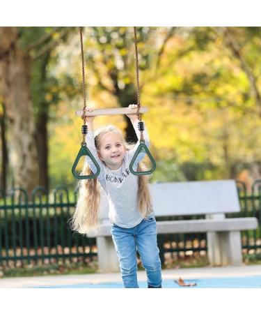 HUAWELL Wooden Trapeze with Plastic Gym Rings - 2 in 1 Swing Set for Kids - Green - Buy Online on GoSupps.com