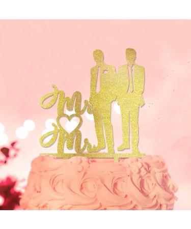 Same Sex Cake Topper Gay Two Men Silhouette Love Gay Wedding Cake Decorations Customize Name Est Date Men Gifts Glitter Gold 6inch Style-14