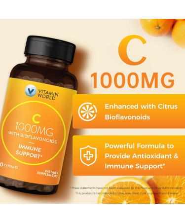 Vitamin World Vitamin C 1000 mg with Bioflavonoids Immune Support Antioxidant Protection Vitamin C Supplement for Collagen Production Bone & Skin Health Gluten Free 100 Capsules - Buy Online on GoSupps.com