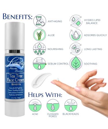 Tea Tree Moisturizer Face Cream with Salicylic Acid & Aloe Vera - Hydrating Night Cream for Dry Skin & Mattifying Acne Solution - Made in America 1.7 oz - Buy Online on GoSupps.com