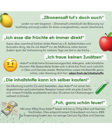  ADAM Adam Fruit & Vegetable Food Agent - Prevents brown colouring and keeps avocado salad and guacamole fresh for up to 7 days longer Antioxidant - No alteration in taste - Buy Online on GoSupps.com