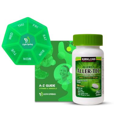 Aller-Tec Non-Drowsy 10mg Cetirizine Hydrochloride Tablets 365 Count Bundle Exclusive Vitamins & Minerals - A to Z -Better Ligth&Spring Guide + Weekly Pill Organizer (3 Items)