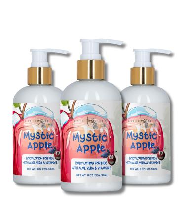 Lather Green Kids Body Lotion Plant Based Gentle Moisturizer with Shea Butter Safe for Sensitive Skin Mystic Apple 3 Pack (8 oz Each)