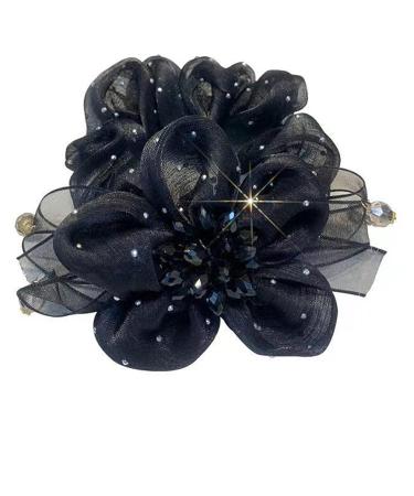 Elegant Elastic Hair Scrunchy with Rhinestone & Gypsophila Flowers - Hair Accessory for Girls, Women, Bride | AsggBah 1pc - Buy Online on GoSupps.com