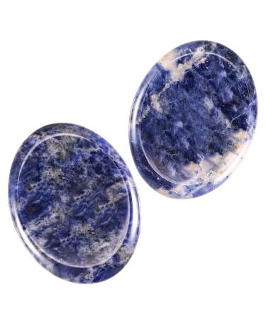 Nupuyai 2pcs Sodalite Oval Thumb Worry Stone Set Energy Crystal Pocket Palm Stone for Healing Anxiety Stress Relief Reiki Therapy 45x35mm #1-blue