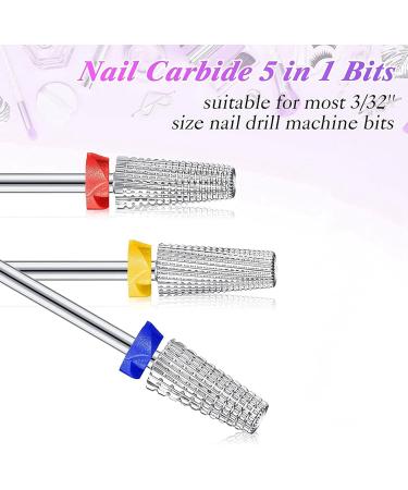 Qyrugcxs 3 Pieces Nail Carbide 5 in 1 Bit Multi-Function Tapered Shaping Nail Drill Carbide Nail Drill Bit Use for Both Left - Buy Online on GoSupps.com