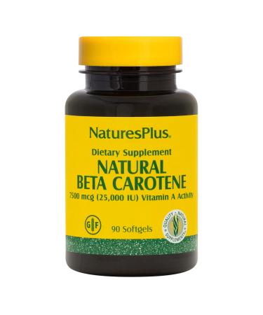 NaturesPlus Natural Beta Carotene - 25,000 iu Vitamin A & Vitamin E, 90 Softgels - Eye Supplement, Antioxidant, Aids in Free Radical & Natural Cellular Defense - Gluten-Free - 90 Servings