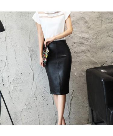 Sanahy Women's High Waisted Faux Leather Split Midi Pencil Skirt - 3XL Black - Buy Online on GoSupps.com