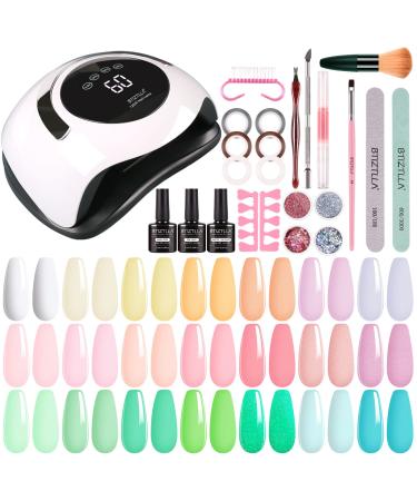 Btiztlla 21 Colors Gel Nail Polish Kit with 120W LED Light Green Nude Glitter Gel Nail Polish Set UV LED Nail Lamp No Wipe Base Top Coat Manicure Tools Starter Kit for Beginner DIY at Home 21 Colors Set 3