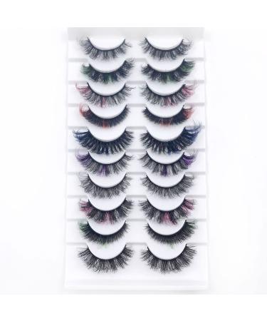GOSEEK 10 Pairs Colored Lashes with 6 Colors 10 Styles False Eyelashes Wispy Faux Mink Lashes Fluffy Long Mix Colored Eye Lashes Reusable Color Lashes Strips 10pairs-Mix-18mm