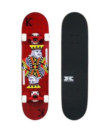 KPC Complete Skateboard - Pro Style Quality - Maple 7-Ply Deck, Aluminum Trucks, Urethane Wheels, Precision Bearings - The Perfect Beginners First Board King Red