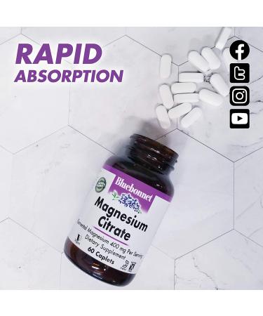 Bluebonnet Nutrition Magnesium Citrate 400 mg - 60 Caplets | Optimize Relaxation & Muscle Health - Buy Online on GoSupps.com