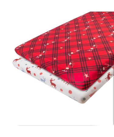 ALVABABY Christmas Stretchy Jersey Fitted Pack n Play Playard Sheet Mini Crib Sheets Large 27x39x4inches,2 Pack Portable Crib Sheet, Soft and Light,Boys and Girls Player Matteress 2PSCZE08 Jersey-stretchy Xmas 08 Playard Sheet/Mini Crib Sheet