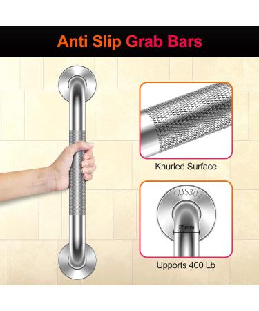 SUS304 Stainless Steel 16-inch Anti-Slip Shower Grab Bars - 2 Pack for Bathroom Safety - Buy Online on GoSupps.com