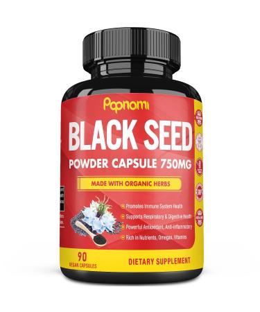 Organic Premium Black Seed Powder Capsules 750mg, Rich in Nutrients, Vitamin E & Omega 3 6 9 | Supports Immune System, Joint & Digestive | Vegan Gluten Free Nigella Sativa Supplement, 3 Months Supply