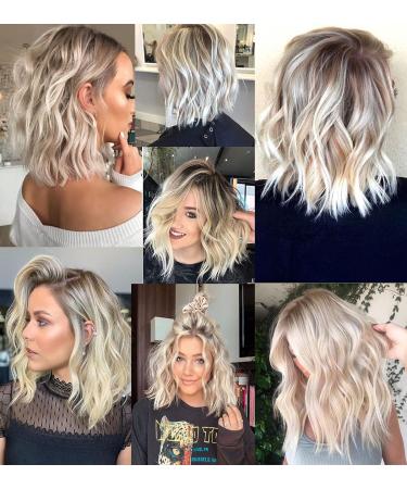 VEDAR Platinum Blonde Short Curly Ombre Wig - 12 Inch Synthetic Hair for Women #031-12 - Buy Online on GoSupps.com