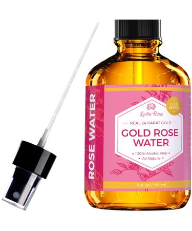 24 Karat Gold Rose Water Toner by Leven Rose Organic Natural Moroccan 24K Rosewater Toner 4 oz Gold Rosewater