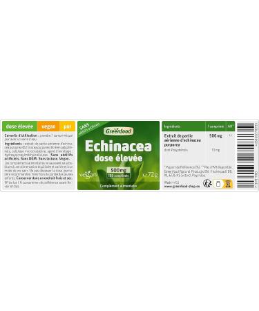 Greenfood Echinacea 500 mg 180 Tablets - No Artificial Additives Non-GMO Lactose Free Gluten Free Vegan. - Buy Online on GoSupps.com