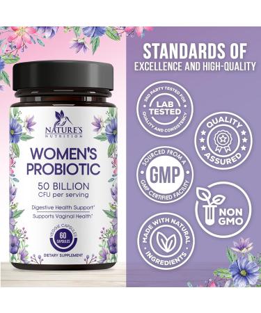 Probiotics for Women's Digestive Health - 50 Billion CFU - 5 Feminine Health Vag Strains Prebiotic for Vaginal PH Balance Urinary UT Health Womens Probiotic Shelf Stable Bottled in USA Capsules - Buy Online on GoSupps.com