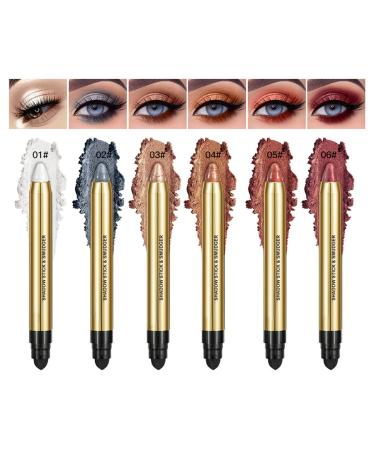 6 Color Neutral Eyeshadow Stick Pearl Pink Brown Makeup Single Eyeshadow Stick with Blending Brush Waterproof & Long Lasting Eye Brightener Stick Eye Shadow Pencil for Smoky Metallic Eye Makeup 1PC 01#