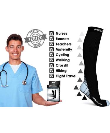 Physix Gear Compression Socks (20-30 mmHg) for Men & Women - Graduated Athletic Fit for Running, Nurses, Shin Splints, Flight Travel & Pregnancy - Boost Stamina & Recovery - L-XL Black/Grey - Buy Online on GoSupps.com