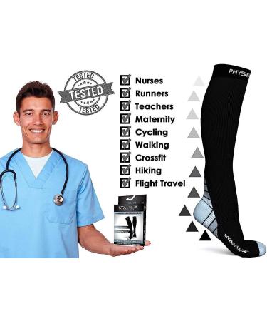 Physix Gear Sport Compression Socks - 20-30 mmhg, Athletic Fit, Black/Grey - Large-X-Large (1 Pair) - Buy Online on GoSupps.com