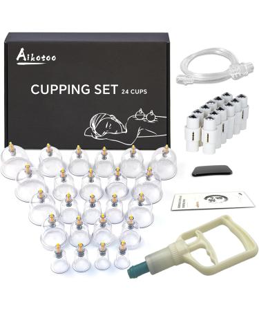 Cupping Set 24 Cups Hijama Cupping Therapy Set with Pump Vacuum Suction Cups for Body Cellulite Cupping Massage Back Pain Relief, Chinese Acupoint Physical Cupping Therapy 24 Count (Pack of 1)