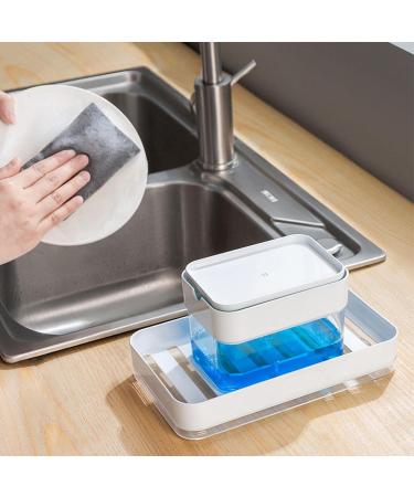 Soap Dispenser Box Tableware Cleaning Liquid Box with Sponge Brush | Water Drainage Cleaning Liquid Press Dispenser for Home Shakven Transparent Box + Sponge + Drain Board - Buy Online on GoSupps.com
