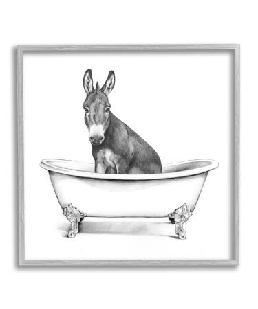 Stupell Industries Donkey in Claw Tub Farm Animal Bathroom Sketch White 17 x 17 Gray Framed 17 x 17
