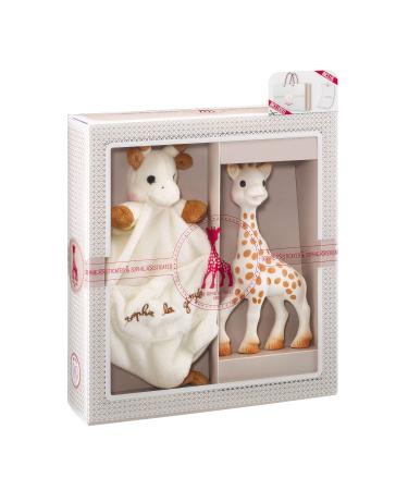 Sophie la girafe Sophiesticated Original Teether with Sophie Plush Comforter Gift Set 100% Natural Rubber Baby Teething Toy Baby Gift Box Set with Gift Bag and Card Sophie la girafe Baby Teether & Plush Toy Gift Set Single
