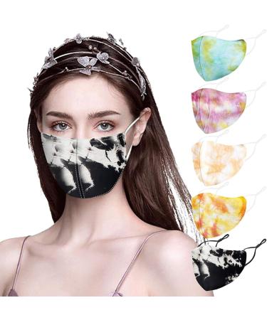 5PCS Tie Dye Face_Mask for Women Butterfly Peace Sign_Mask for VSCO Girls with Filter Pocket Reusable Cotton Cloth Washable_Masks Cool Cute Fashionable Breathable Cover - Buy Online on GoSupps.com