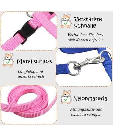 Adjustable Nylon Cat Leash Set - 2 Pieces Pink & Blue Harness for Kittens & Puppies | Soft Cat Dishes Included - Buy Online on GoSupps.com