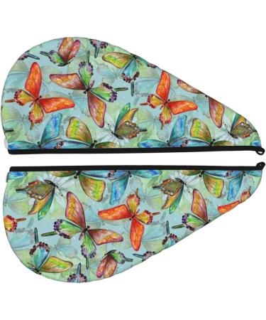 Hair Towel Wrap - Quick Drying Towel Turban with Button | Retro Seamless Flying Butterflies | Perfect for International Shipping - Buy Online on GoSupps.com