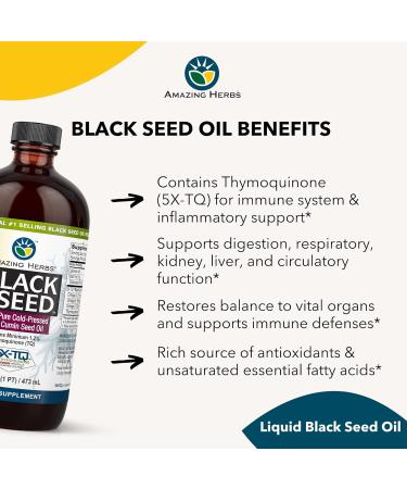 Buy Amazing Herbs Cold Pressed Black Seed Oil - Nigella Sativa for Digestive Health & Immune Support - 16 Fl Oz - Buy Online on GoSupps.com