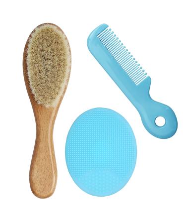 Baby Hair Brush with Wooden Handle&Silicone Baby Cradle Cap Brush Set  for Newborns & Toddlers-Natural Soft Goat Bristles-Ideal for Cradle Cap-Perfect Baby Registry Gift