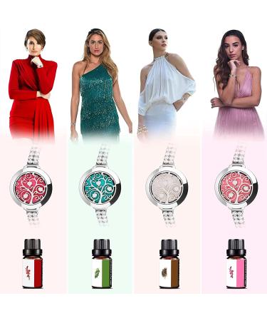 Essential Oil Diffuser Bracelet Set for Women - Aromatherapy Jewelry with 12 Refill Pads - Gift for Mom, Daughter, Girlfriend - Adjustable - Silver - Buy Online on GoSupps.com