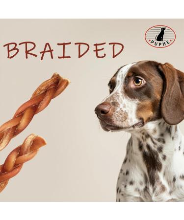 PUPHE - Natural Premium Long Lasting Bully Sticks for Dogs Low Odor One-Ingredient Fully Digestible %100 Beef Dog Chews for Dental Care (6" Braided 10 Pack) - Buy Online on GoSupps.com