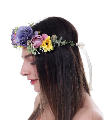 Boho Flower Crown | Purple Violet Wedding Girls Headband Wreath Halo for Celebrations & Parties - Buy Online on GoSupps.com