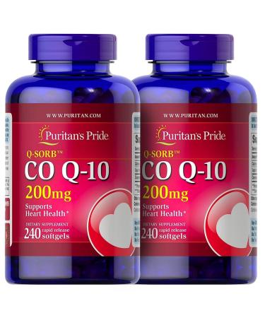 Generic Puri-tans Pride CoQ10 200mg - 240 Softgels Empowering Your Well-Being with Enhanced Energy Vitality Superior Antioxidant Promotes Vitamin E Absorption (Two Bottles)