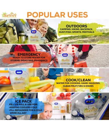 SurVivv Premium Collapsible Water Container Bag - Odorless, Leak-Free, BPA-Free, 2.6 Gallon, 6-Pack - Ideal for Sports, Camping, Hiking, and Backpacking - Buy Online on GoSupps.com