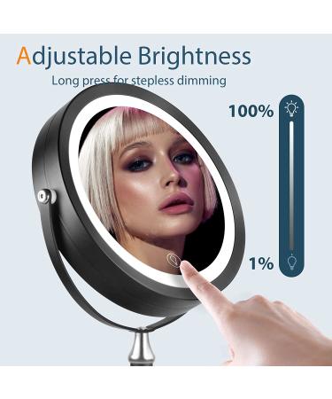 Quinskkin 8 Lighted Rechargeable Magnifying Makeup Mirror 7X Magnification with Stand and 3 Color 360 LED Lights - Black - Buy Online on GoSupps.com