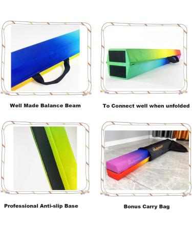 PreGymnastic 8FT Folding Balance Beam - Extra-Firm Suede Cover with Shinning Sticker - Rainbow Color - Carry Bag Included - Ideal for Home, School, Club, Travel - Buy Online on GoSupps.com